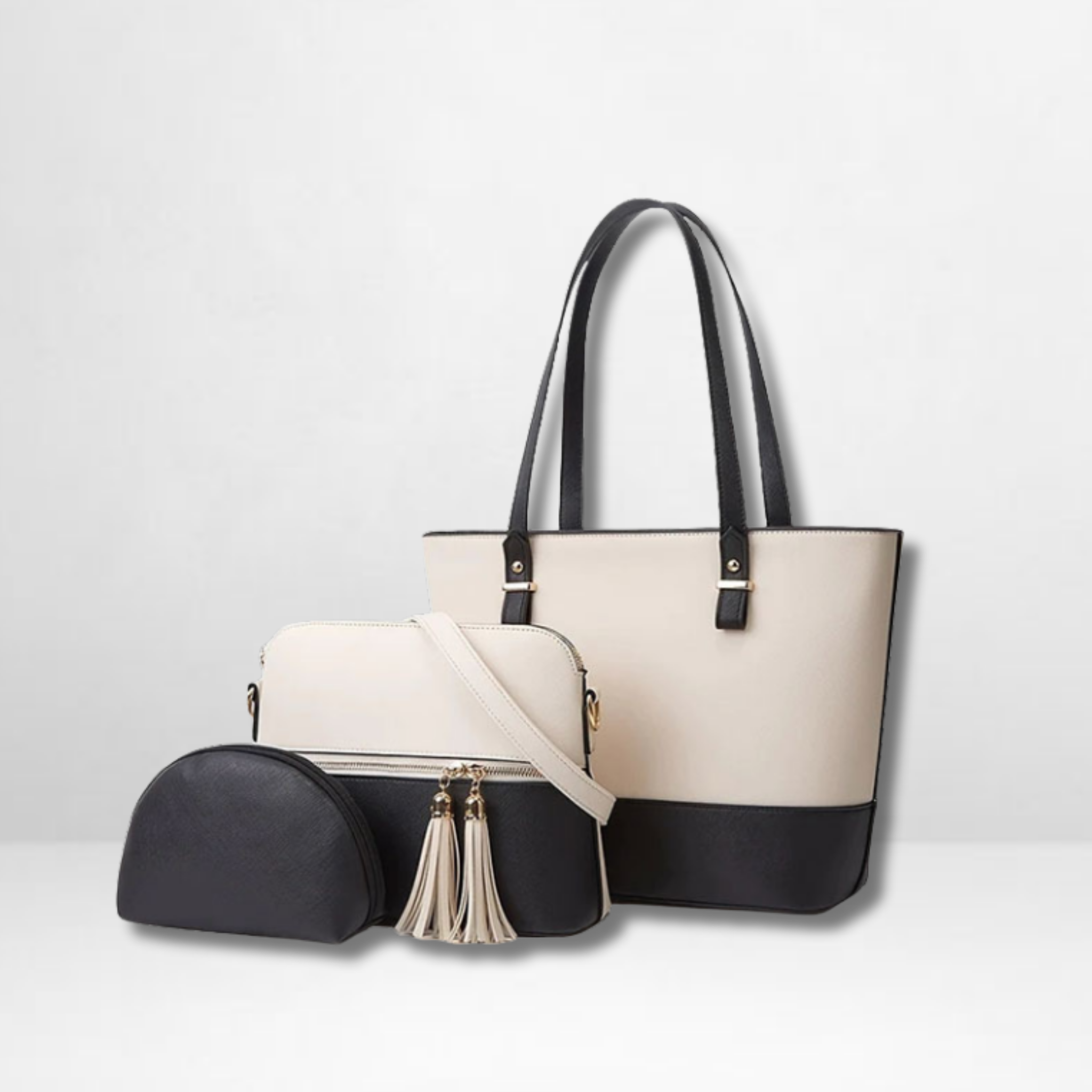 Carla Beige Black 3 Pcs Shoulder Bag