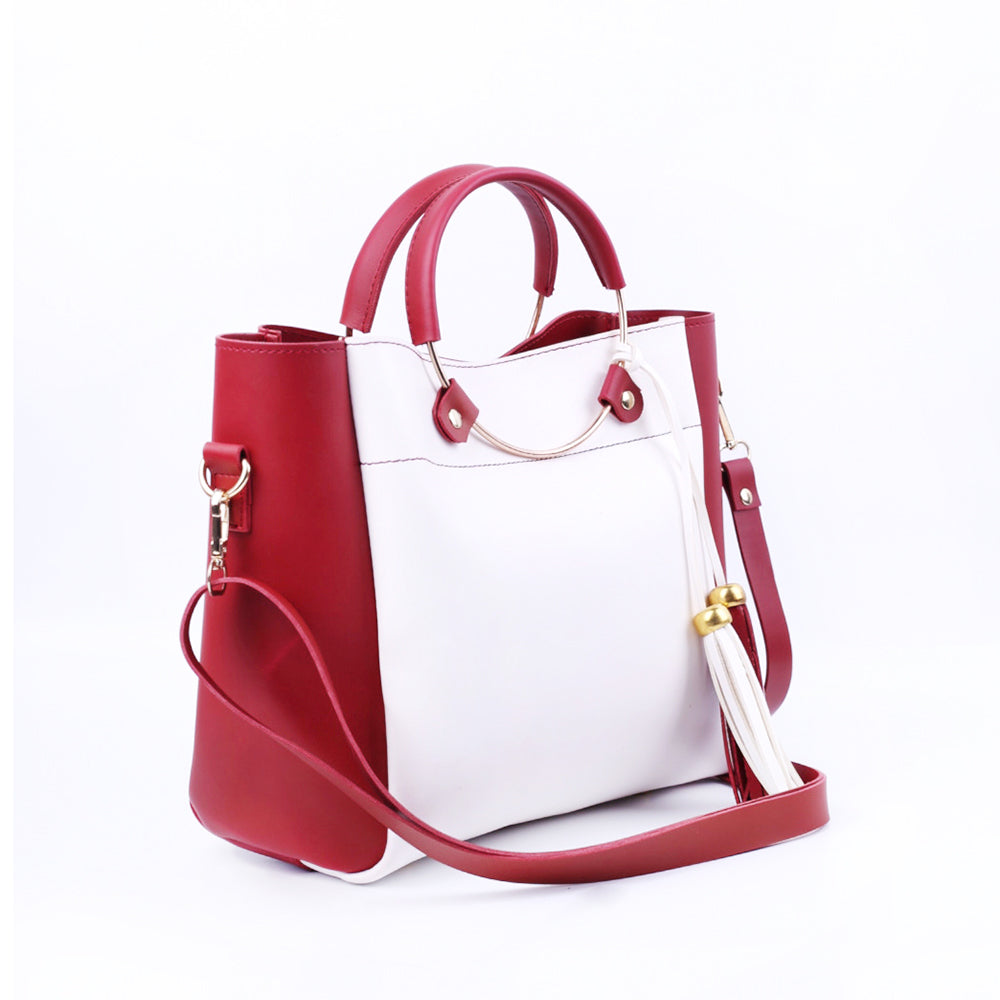 Gloria Maroon and White Handbag