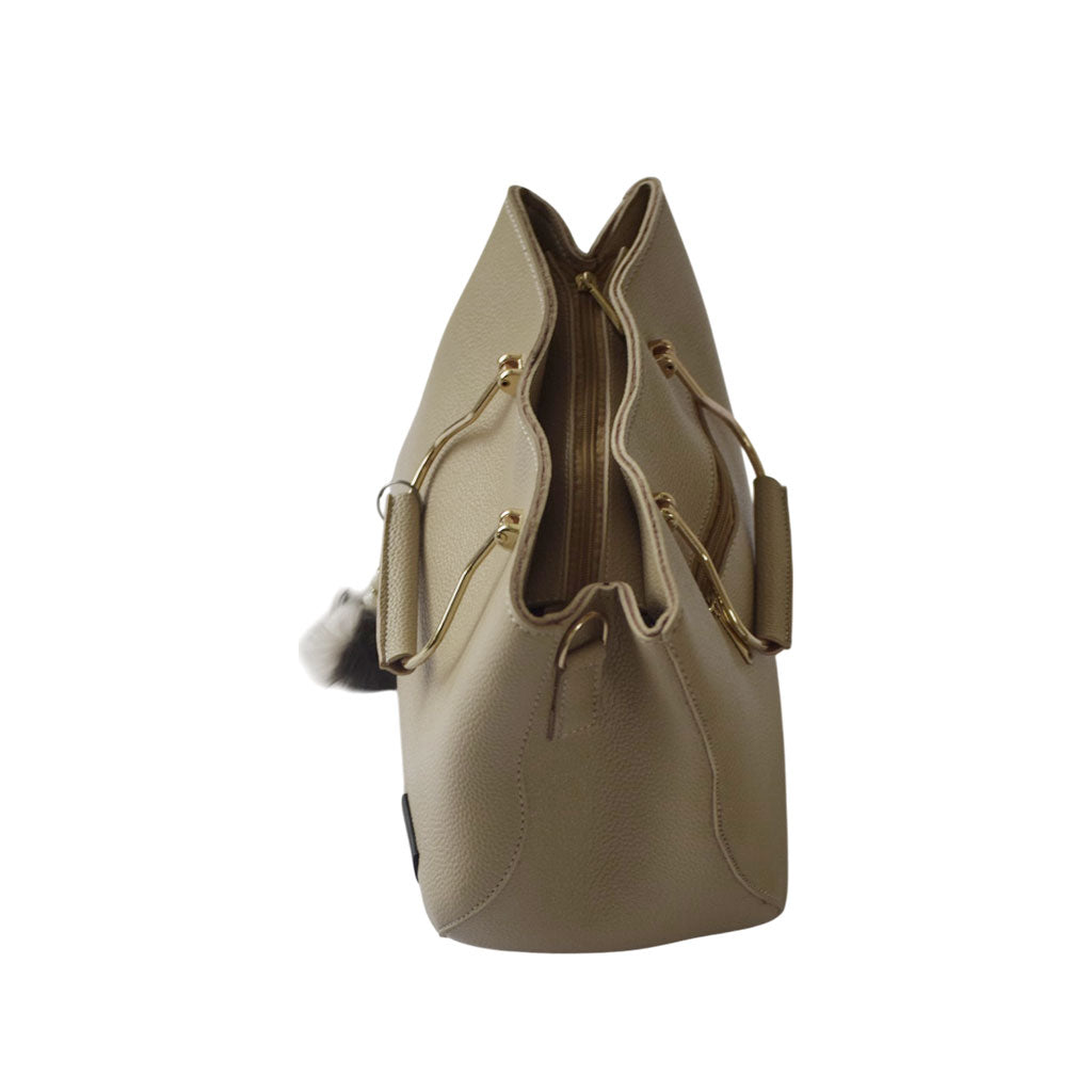 Satchel Beige Leather Hand Bag